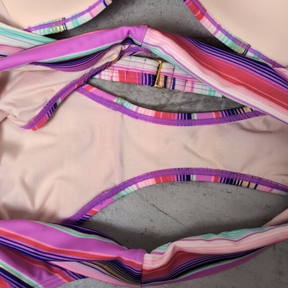 Victorias Secret Bikini Set Striped Wirefree Halter Foldover Push Up Metallic - Picture 9 of 12